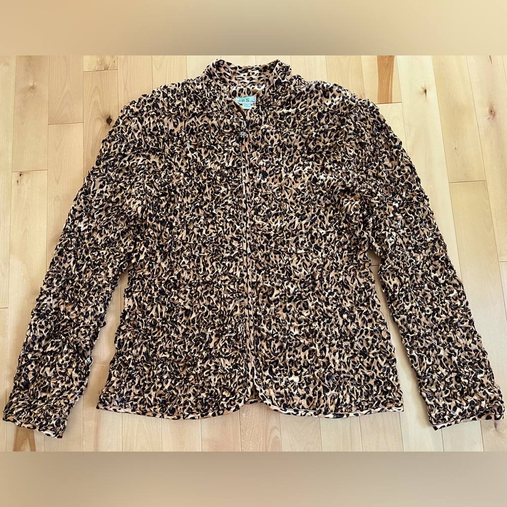 J.B.S. L.T.D. Ruched Leopard Print Jacket with Sequins- Size XL